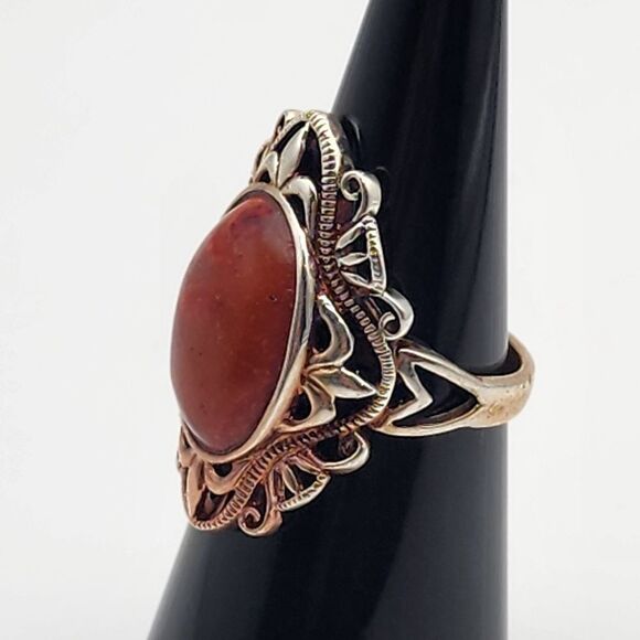 J&T Silver Tone & Red Agate Ring (6) - Picture 2 of 9